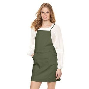 Army Green Lightweight Denim Overall Mini Dress 2 LC
